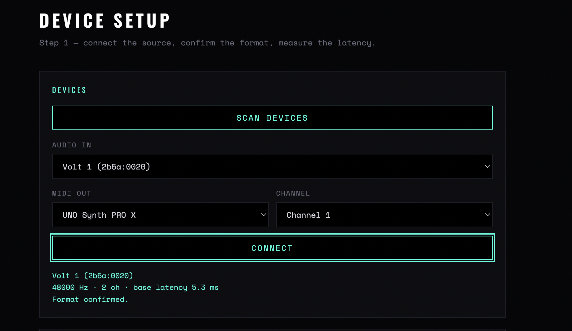 Sample Harvester — Device setup